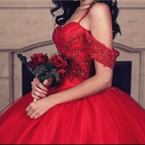 Quinceañera/Sweet 16 Red Off The Shoulder Dress